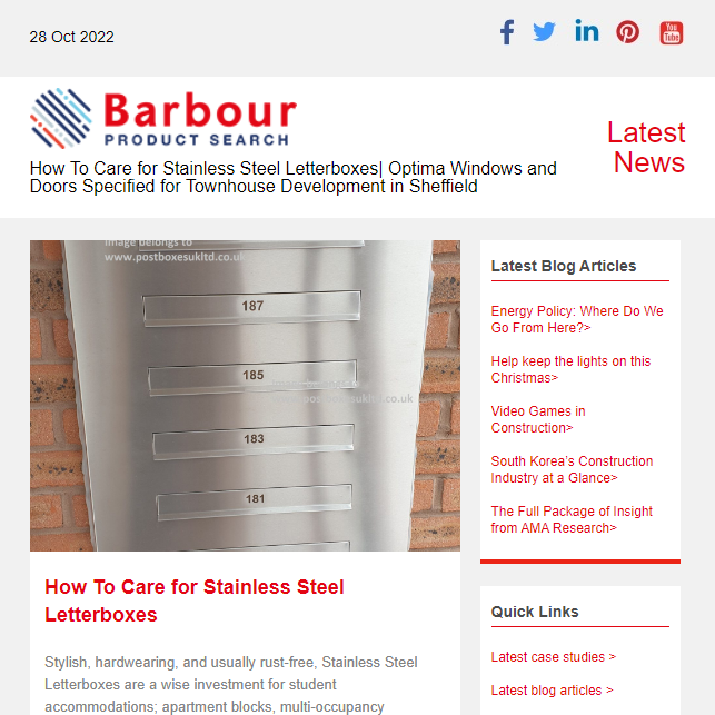 How To Care for Stainless Steel Letterboxes| Optima Windows and Doors Specified for Townhouse Development in Sheffield